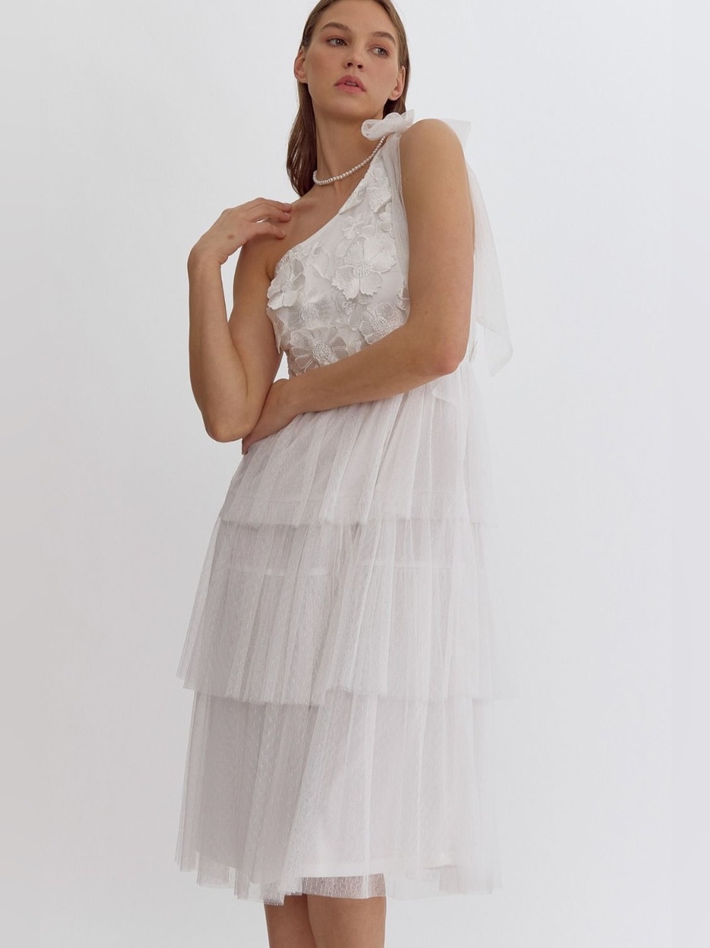 Entro Elodie Tulle Tiered One Shoulder Casual Wedding Engagement Dress New Large